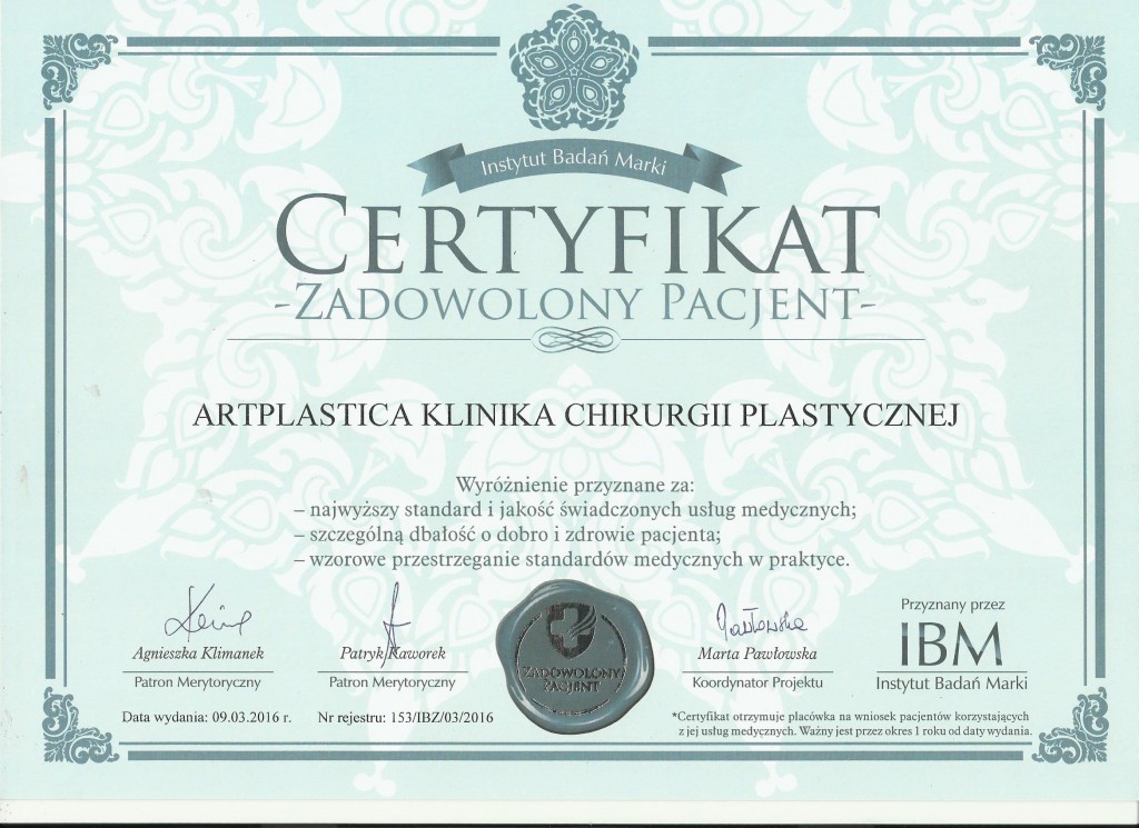 Zertifikat ,,Zufriedener Patient”